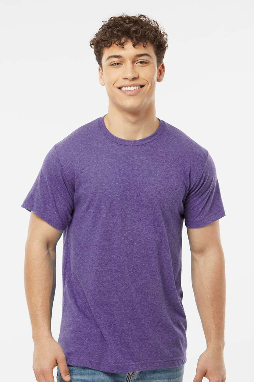 Tultex 241 Mens Poly-Rich Short Sleeve Crewneck T-Shirt Heather Purple Model Front