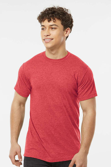 Tultex 241 Mens Poly-Rich Short Sleeve Crewneck T-Shirt Heather Red Model Front