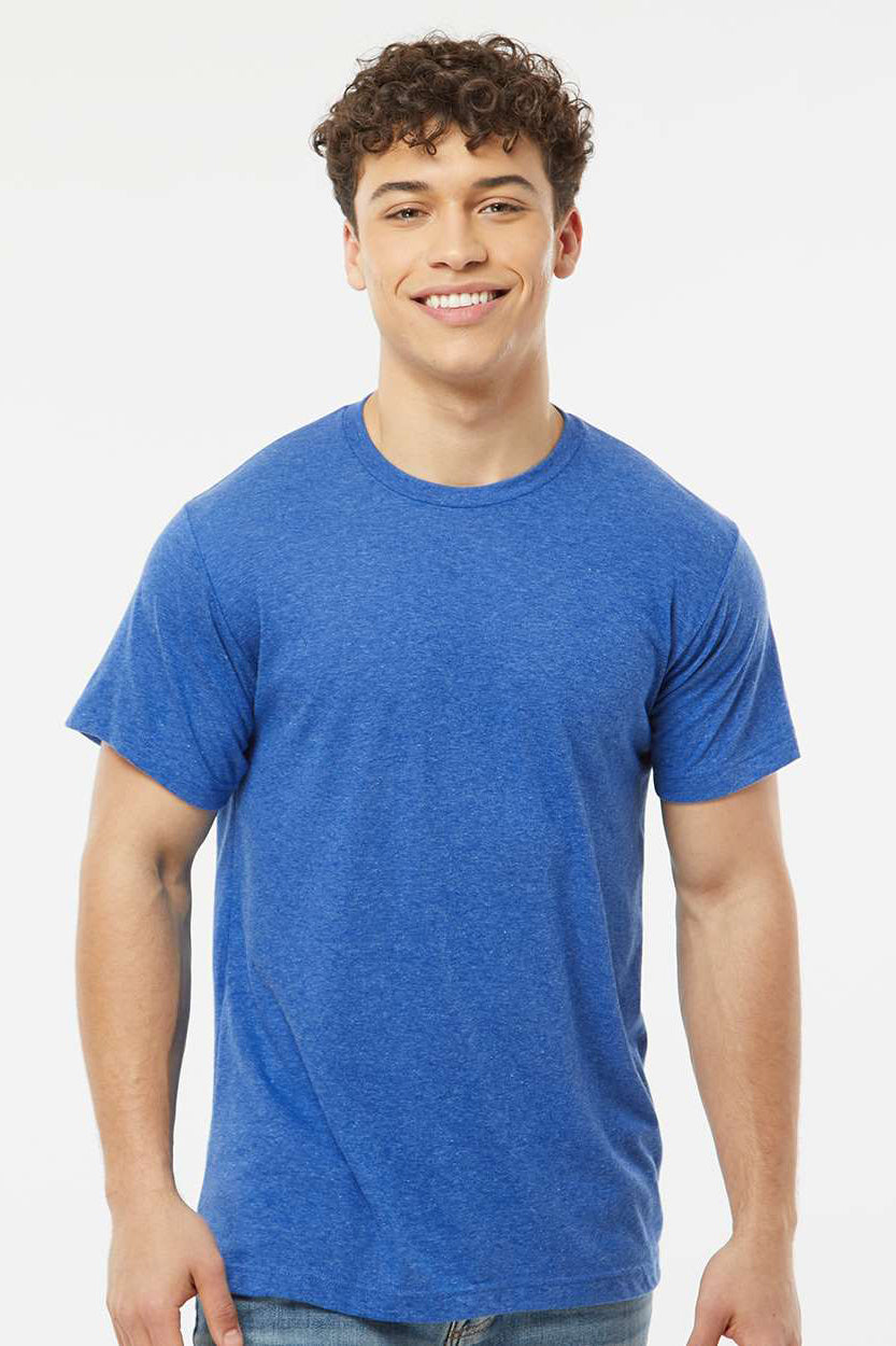 Tultex 241 Mens Poly-Rich Short Sleeve Crewneck T-Shirt Heather Royal Blue Model Front