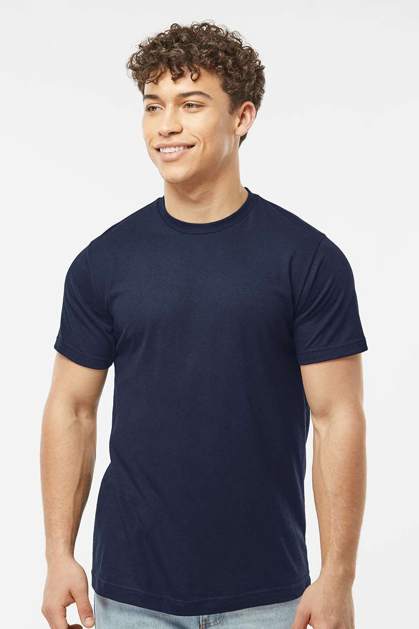 Tultex 241 Mens Poly-Rich Short Sleeve Crewneck T-Shirt Navy Blue Model Front