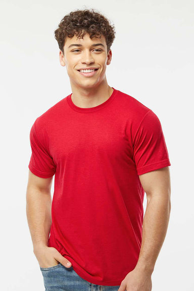 Tultex 241 Mens Poly-Rich Short Sleeve Crewneck T-Shirt Red Model Front