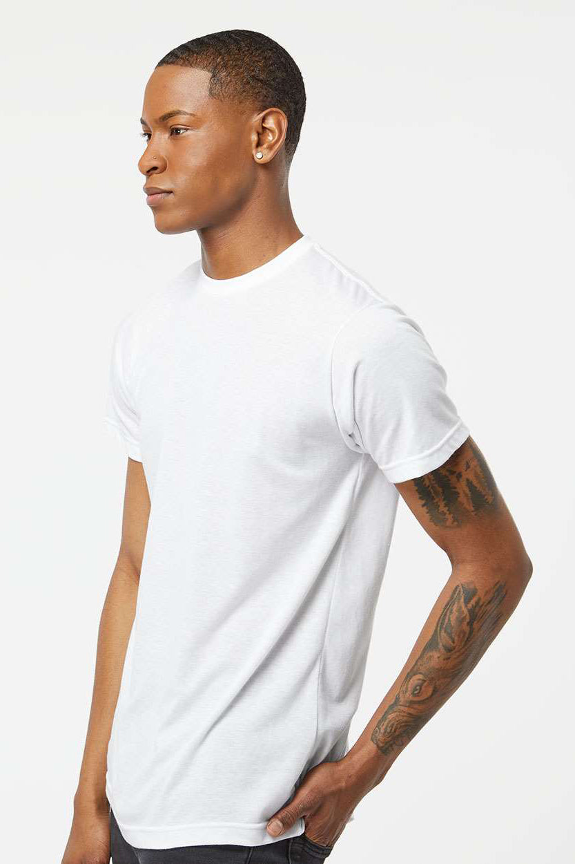 Tultex 241 Mens Poly-Rich Short Sleeve Crewneck T-Shirt White Model Side