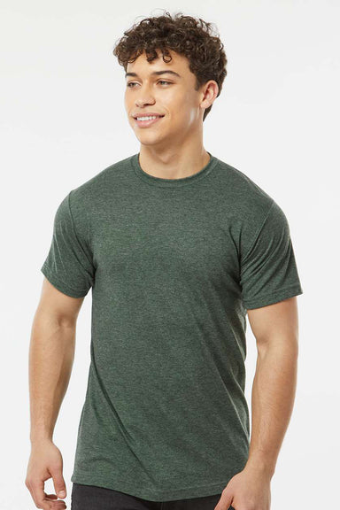 Tultex 241 Mens Poly-Rich Short Sleeve Crewneck T-Shirt Heather Hunter Green Model Front