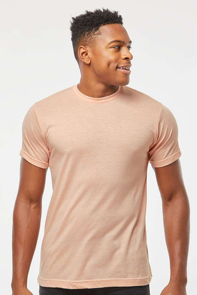 Tultex 241 Mens Poly-Rich Short Sleeve Crewneck T-Shirt Heather Peach Model Front