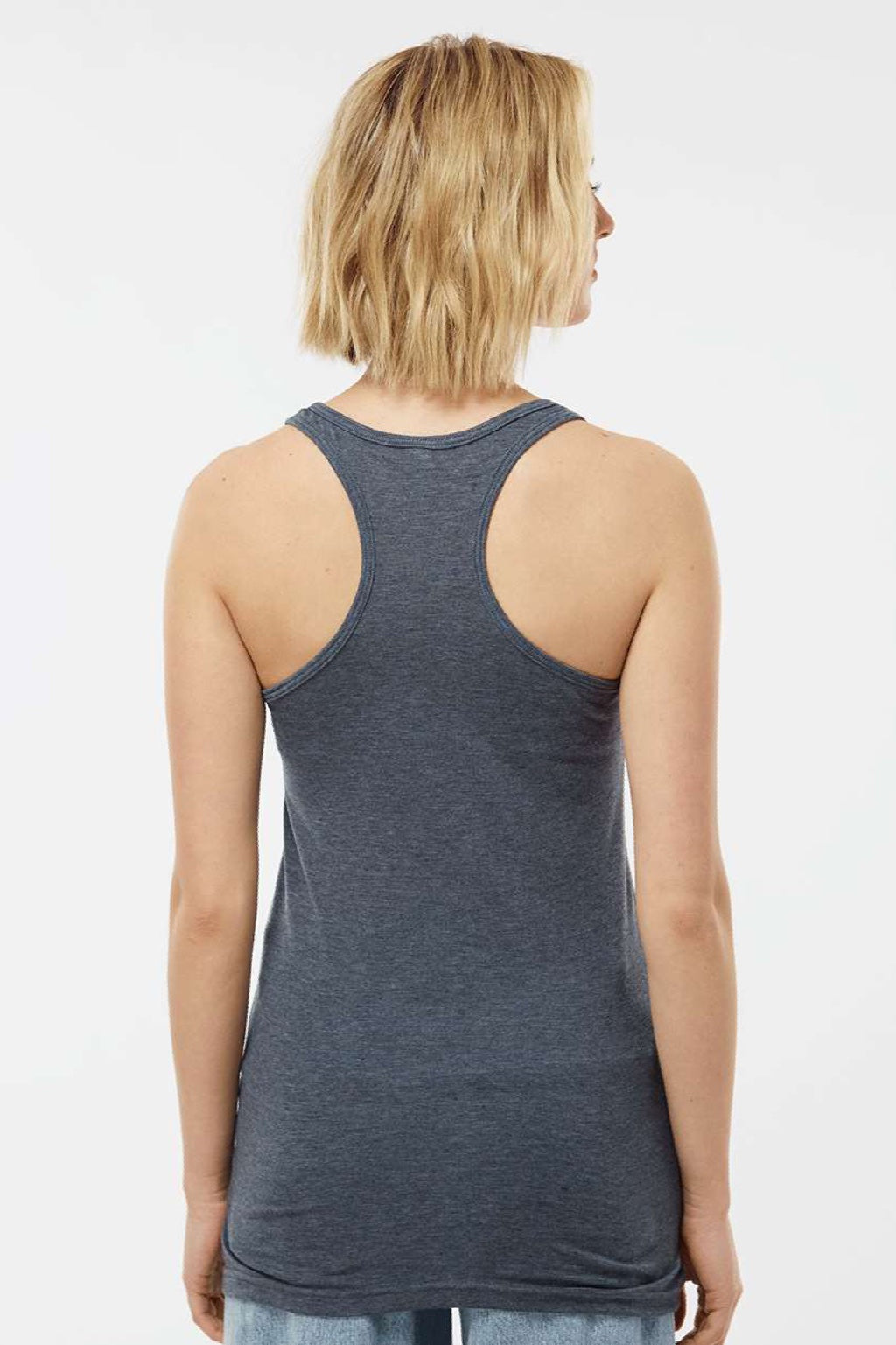 Tultex 190 Womens Poly-Rich Racerback Tank Top Heather Navy Blue Model Back