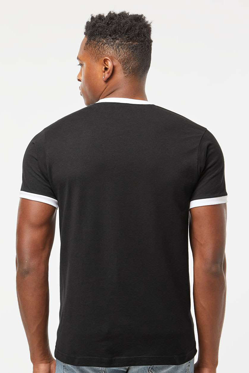 Tultex 246 Mens Fine Jersey Ringer Short Sleeve Crewneck T-Shirt Black/White Model Back