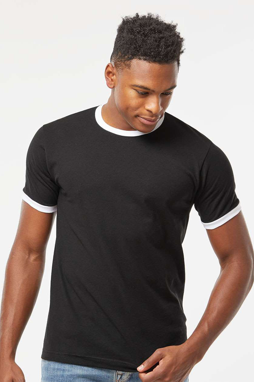 Tultex 246 Mens Fine Jersey Ringer Short Sleeve Crewneck T-Shirt Black/White Model Front