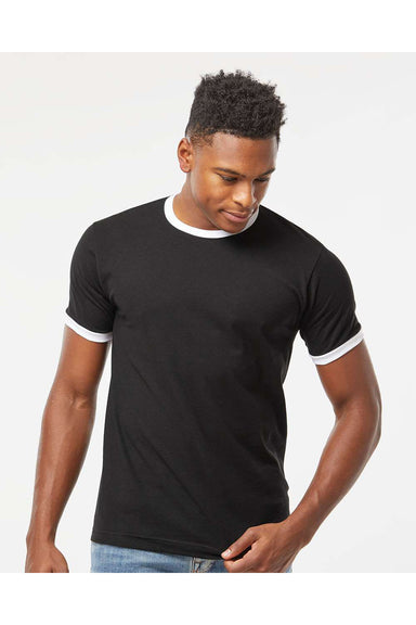 Tultex 246 Mens Fine Jersey Ringer Short Sleeve Crewneck T-Shirt Black/White Model Front