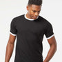 Tultex Mens Fine Jersey Ringer Short Sleeve Crewneck T-Shirt - Black/White - NEW