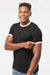 Tultex 246 Mens Fine Jersey Ringer Short Sleeve Crewneck T-Shirt Black/White Model Side