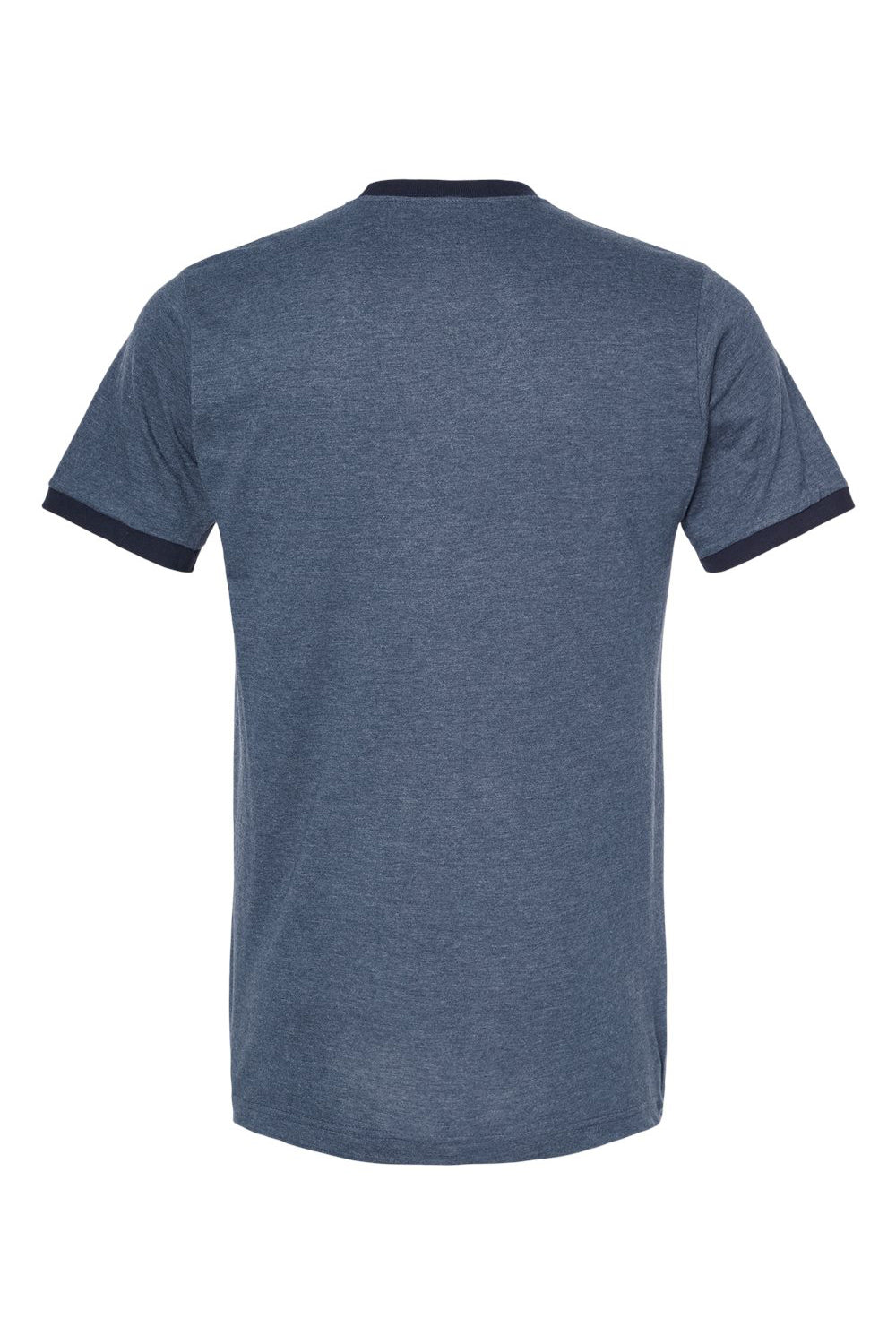 Tultex 246 Mens Fine Jersey Ringer Short Sleeve Crewneck T-Shirt Heather Denim Blue/Navy Blue Flat Back