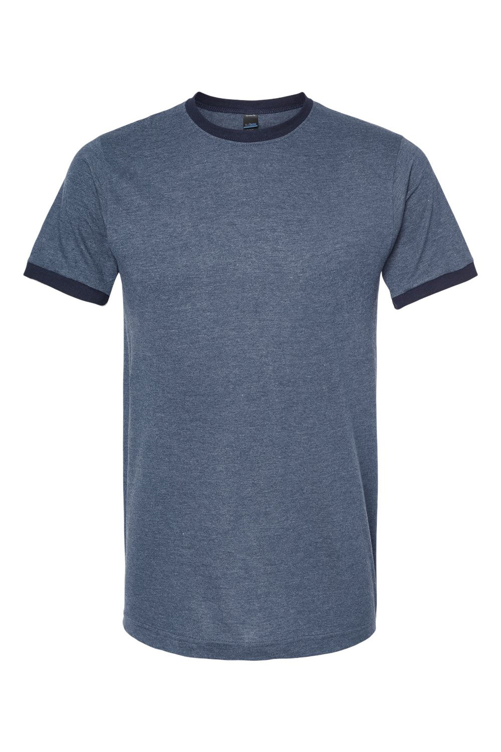 Tultex 246 Mens Fine Jersey Ringer Short Sleeve Crewneck T-Shirt Heather Denim Blue/Navy Blue Flat Front