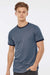 Tultex 246 Mens Fine Jersey Ringer Short Sleeve Crewneck T-Shirt Heather Denim Blue/Navy Blue Model Front