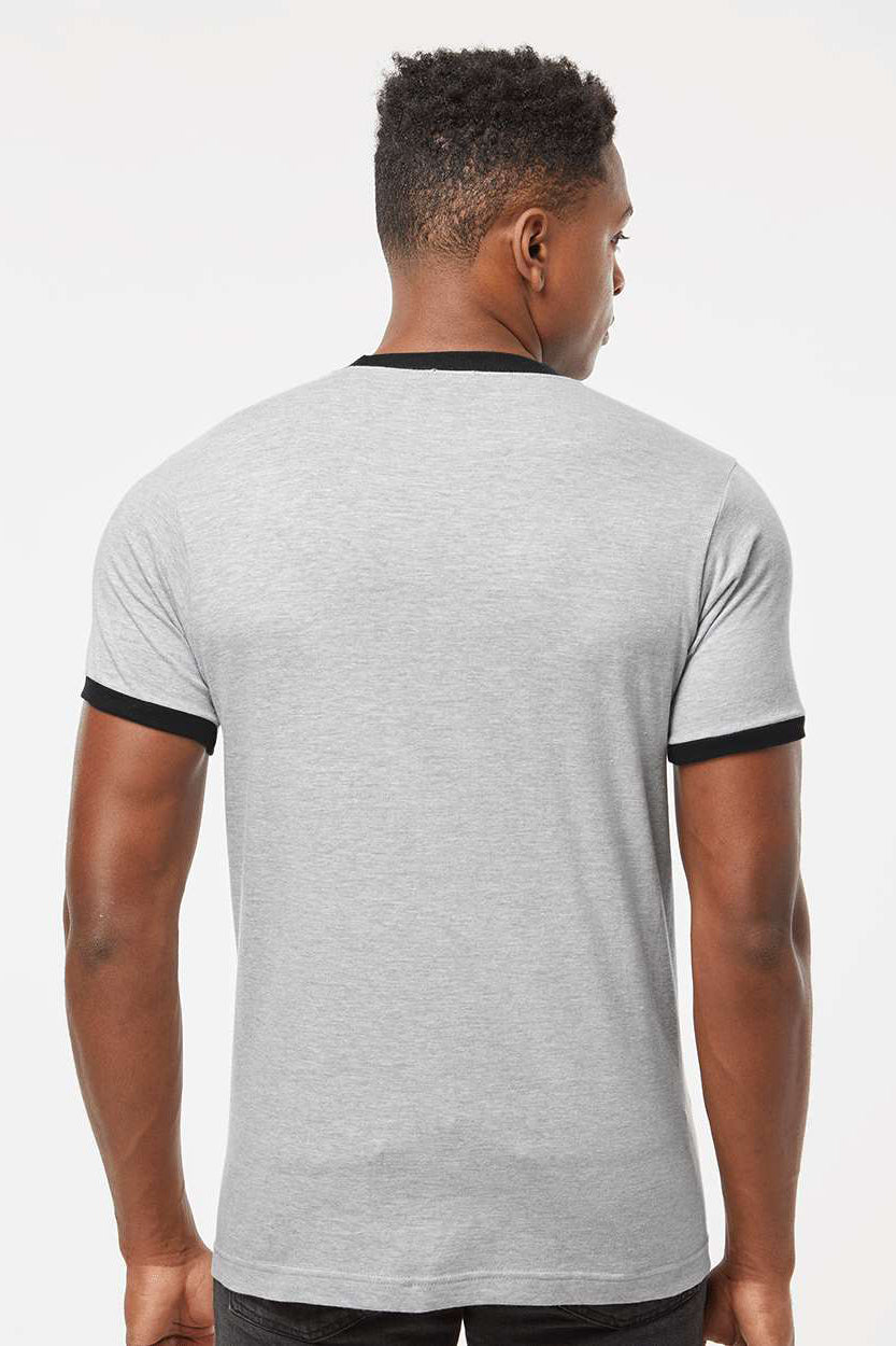 Tultex 246 Mens Fine Jersey Ringer Short Sleeve Crewneck T-Shirt Heather Grey/Black Model Back