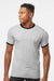 Tultex 246 Mens Fine Jersey Ringer Short Sleeve Crewneck T-Shirt Heather Grey/Black Model Front