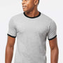 Tultex Mens Fine Jersey Ringer Short Sleeve Crewneck T-Shirt - Heather Grey/Black