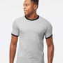 Tultex Mens Fine Jersey Ringer Short Sleeve Crewneck T-Shirt - Heather Grey/Black - NEW