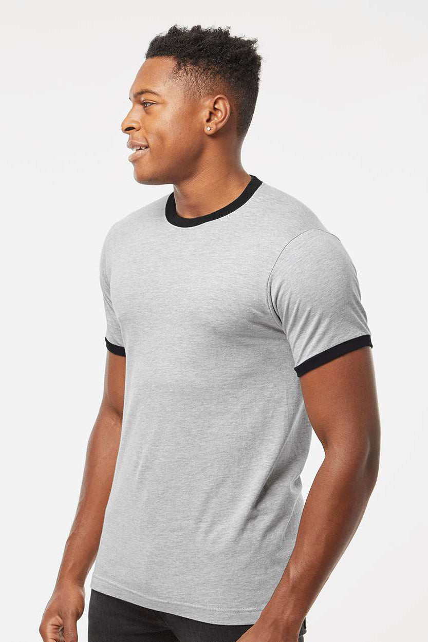 Tultex 246 Mens Fine Jersey Ringer Short Sleeve Crewneck T-Shirt Heather Grey/Black Model Side