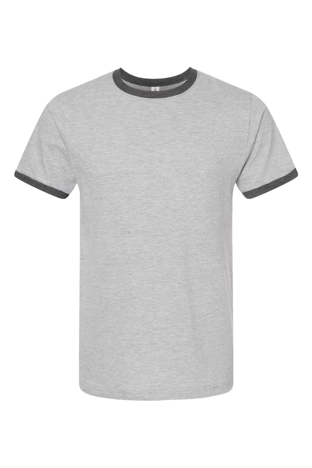 Tultex 246 Mens Fine Jersey Ringer Short Sleeve Crewneck T-Shirt Heather Grey/Heather Charcoal Grey Flat Front