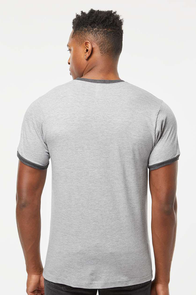 Tultex 246 Mens Fine Jersey Ringer Short Sleeve Crewneck T-Shirt Heather Grey/Heather Charcoal Grey Model Back