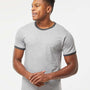 Tultex Mens Fine Jersey Ringer Short Sleeve Crewneck T-Shirt - Heather Grey/Heather Charcoal Grey - NEW