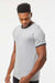 Tultex 246 Mens Fine Jersey Ringer Short Sleeve Crewneck T-Shirt Heather Grey/Heather Charcoal Grey Model Side