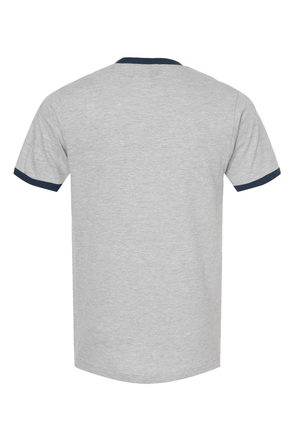 Tultex 246 Mens Fine Jersey Ringer Short Sleeve Crewneck T-Shirt Heather Grey/Navy Blue Flat Back