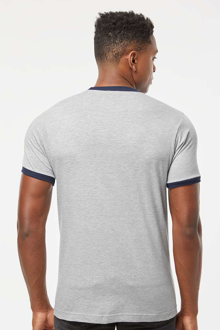 Tultex 246 Mens Fine Jersey Ringer Short Sleeve Crewneck T-Shirt Heather Grey/Navy Blue Model Back