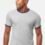 Tultex Mens Fine Jersey Ringer Short Sleeve Crewneck T-Shirt - Heather Grey/Navy Blue