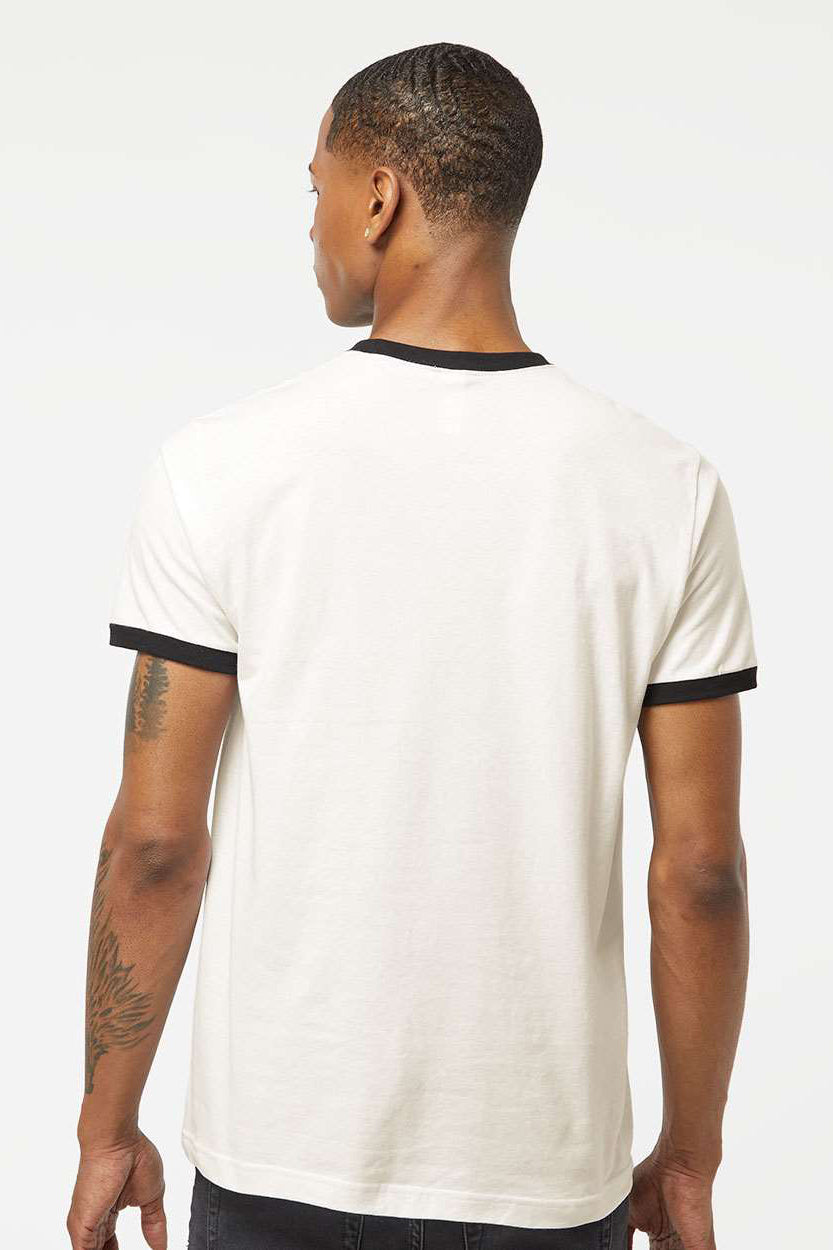 Tultex 246 Mens Fine Jersey Ringer Short Sleeve Crewneck T-Shirt Vintage White/Black Model Back