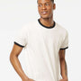 Tultex Mens Fine Jersey Ringer Short Sleeve Crewneck T-Shirt - Vintage White/Black - NEW
