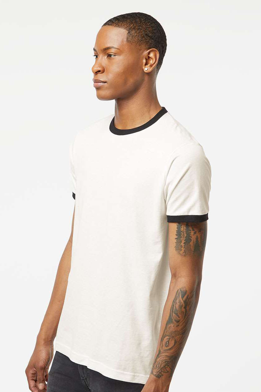 Tultex 246 Mens Fine Jersey Ringer Short Sleeve Crewneck T-Shirt Vintage White/Black Model Side