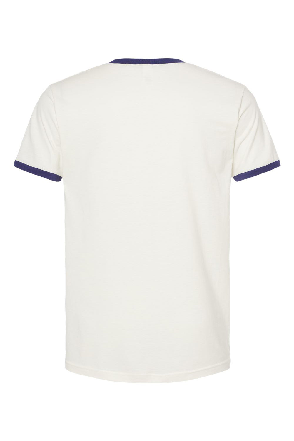 Tultex 246 Mens Fine Jersey Ringer Short Sleeve Crewneck T-Shirt Vintage White/Inked India Blue Flat Back