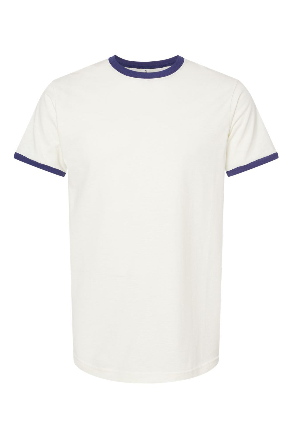 Tultex 246 Mens Fine Jersey Ringer Short Sleeve Crewneck T-Shirt Vintage White/Inked India Blue Flat Front