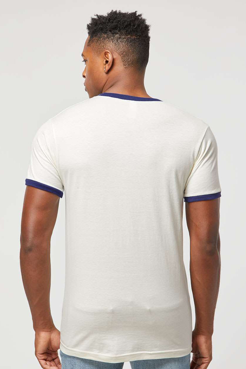Tultex 246 Mens Fine Jersey Ringer Short Sleeve Crewneck T-Shirt Vintage White/Inked India Blue Model Back