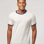 Tultex Mens Fine Jersey Ringer Short Sleeve Crewneck T-Shirt - Vintage White/Inked India Blue - NEW