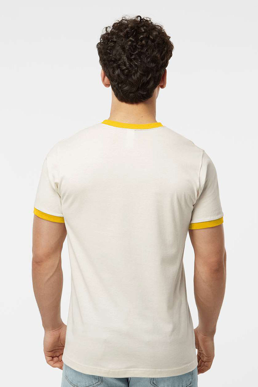 Tultex 246 Mens Fine Jersey Ringer Short Sleeve Crewneck T-Shirt Vintage White/Mellow Yellow Model Back