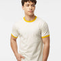 Tultex Mens Fine Jersey Ringer Short Sleeve Crewneck T-Shirt - Vintage White/Mellow Yellow - NEW