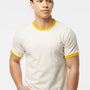Tultex Mens Fine Jersey Ringer Short Sleeve Crewneck T-Shirt - Vintage White/Mellow Yellow