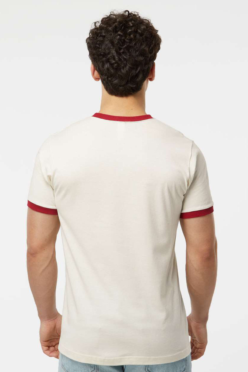 Tultex 246 Mens Fine Jersey Ringer Short Sleeve Crewneck T-Shirt Vintage White/Rio Red Model Back