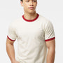 Tultex Mens Fine Jersey Ringer Short Sleeve Crewneck T-Shirt - Vintage White/Rio Red
