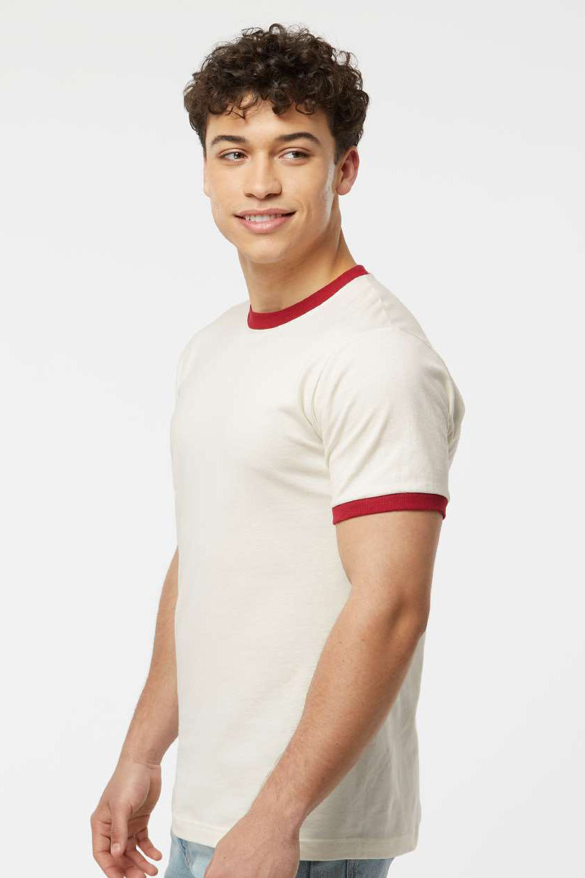 Tultex 246 Mens Fine Jersey Ringer Short Sleeve Crewneck T-Shirt Vintage White/Rio Red Model Side