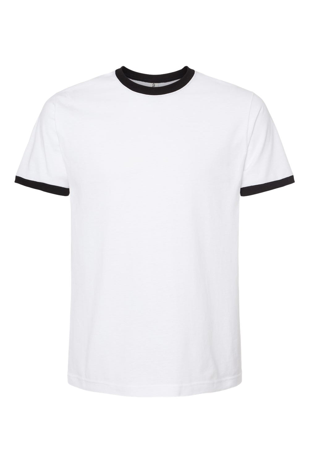 Tultex 246 Mens Fine Jersey Ringer Short Sleeve Crewneck T-Shirt White/Black Flat Front