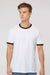 Tultex 246 Mens Fine Jersey Ringer Short Sleeve Crewneck T-Shirt White/Black Model Front