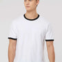Tultex Mens Fine Jersey Ringer Short Sleeve Crewneck T-Shirt - White/Black