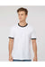 Tultex 246 Mens Fine Jersey Ringer Short Sleeve Crewneck T-Shirt White/Black Model Front