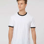 Tultex Mens Fine Jersey Ringer Short Sleeve Crewneck T-Shirt - White/Black - NEW
