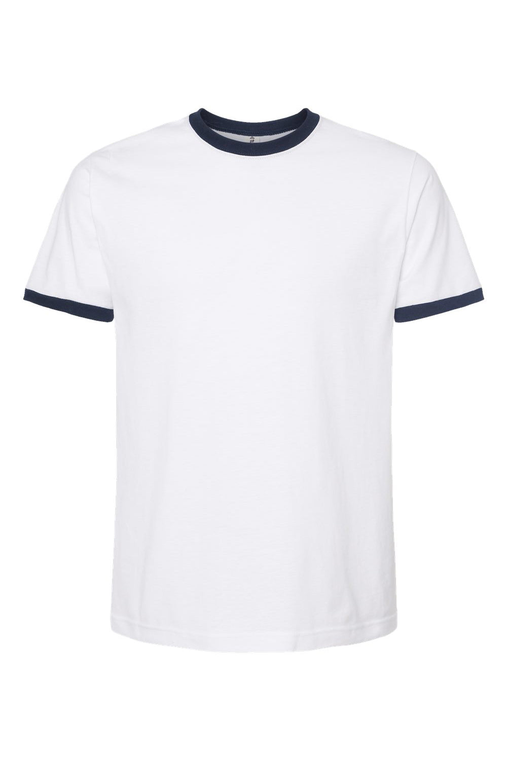 Tultex 246 Mens Fine Jersey Ringer Short Sleeve Crewneck T-Shirt White/Navy Blue Flat Front