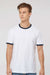 Tultex 246 Mens Fine Jersey Ringer Short Sleeve Crewneck T-Shirt White/Navy Blue Model Front