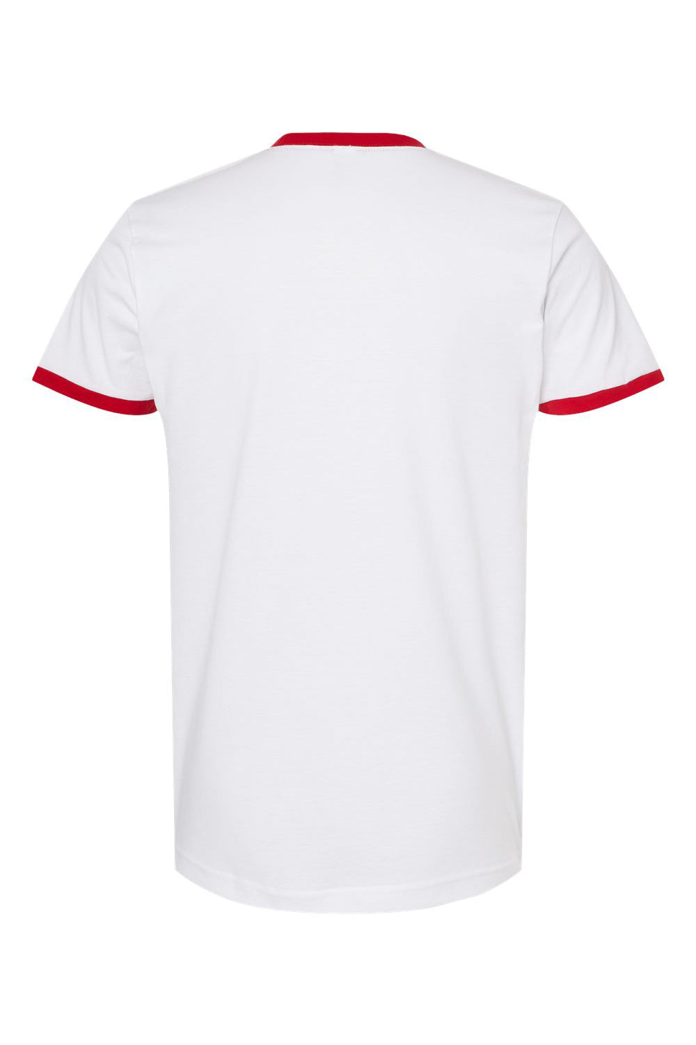 Tultex 246 Mens Fine Jersey Ringer Short Sleeve Crewneck T-Shirt White/Red Flat Back